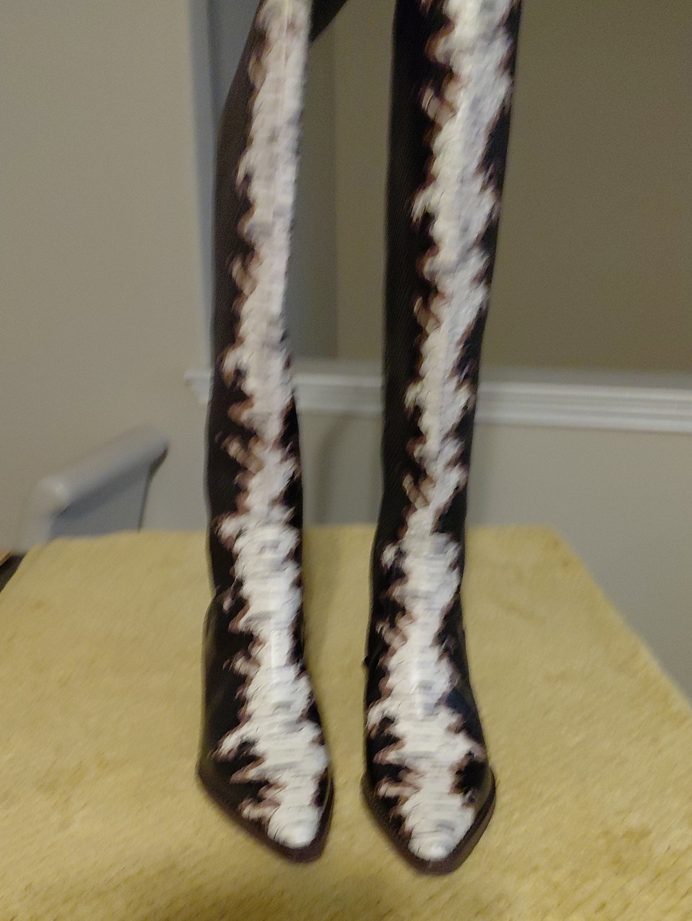 Gianni Bini Black Over-the-Knee Boots with White Zigzag Panel